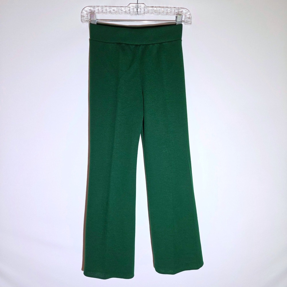 Aileen Girl Pants Size 10 Green Vintage Heavy Poly Pull-on Wide Leg Retro